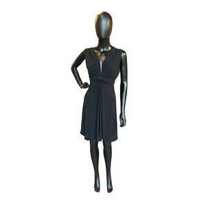 Black Jersey Front Tie Mid-Length Dress
